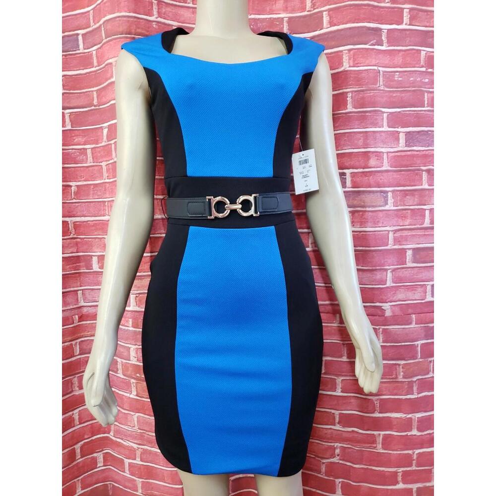 Cache Blue Black Color Block Bodycon Sleeveless Womens Dress sz 4 NWT $168 #CB8